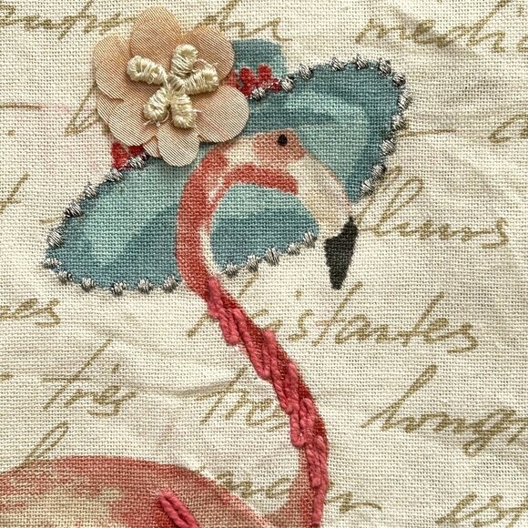 Deborah Connolly 2 Pc Decorative Kitchen Towel Set Flamingo in Hat Embroidered - Picture 3 of 4